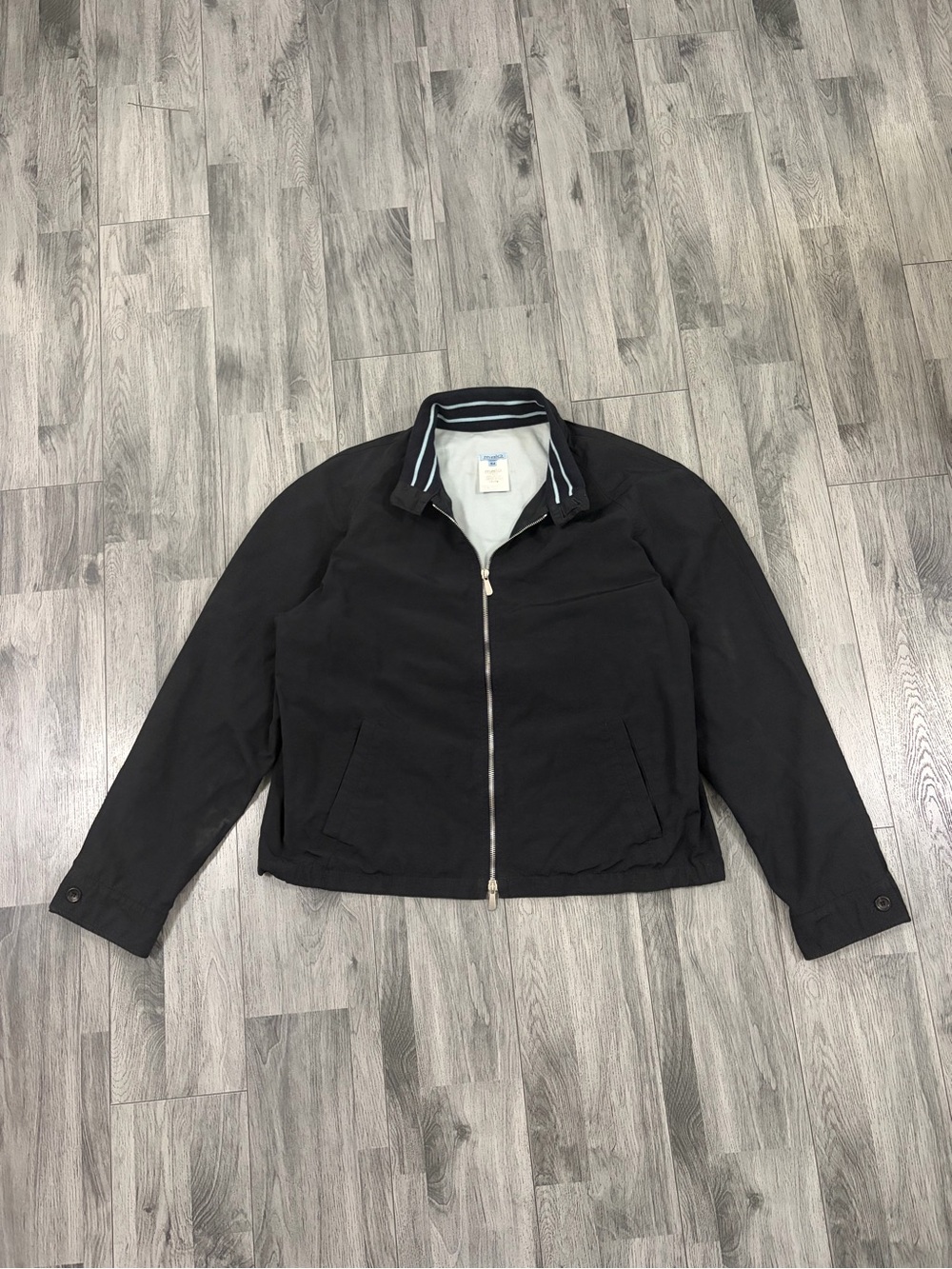 Malo Black Zip Harrington Jacket with Striped Collar Trim Sz 54 Made in Italy